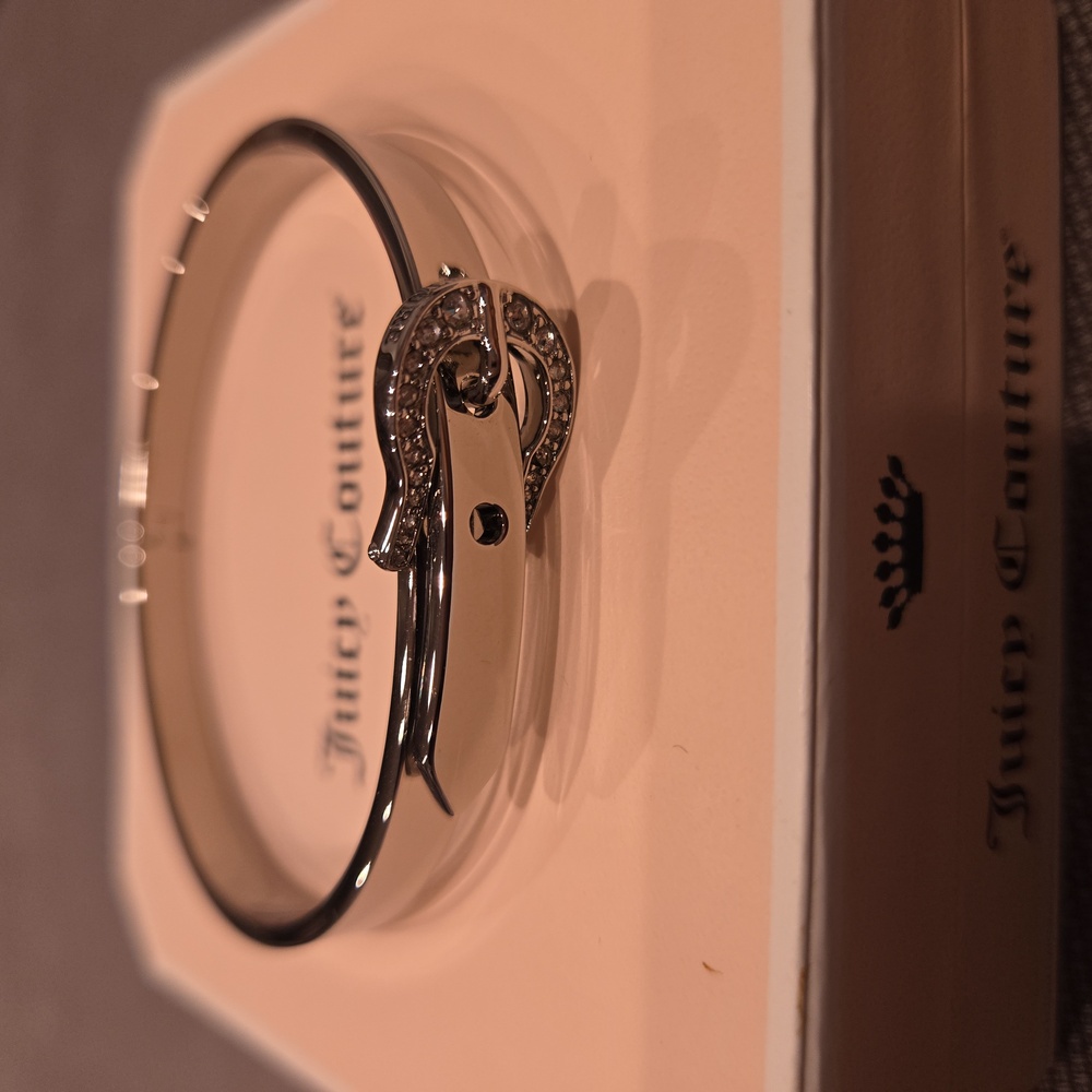 New Juicy Couture Silver Pave Buckle Skinny Bangle Bracelet